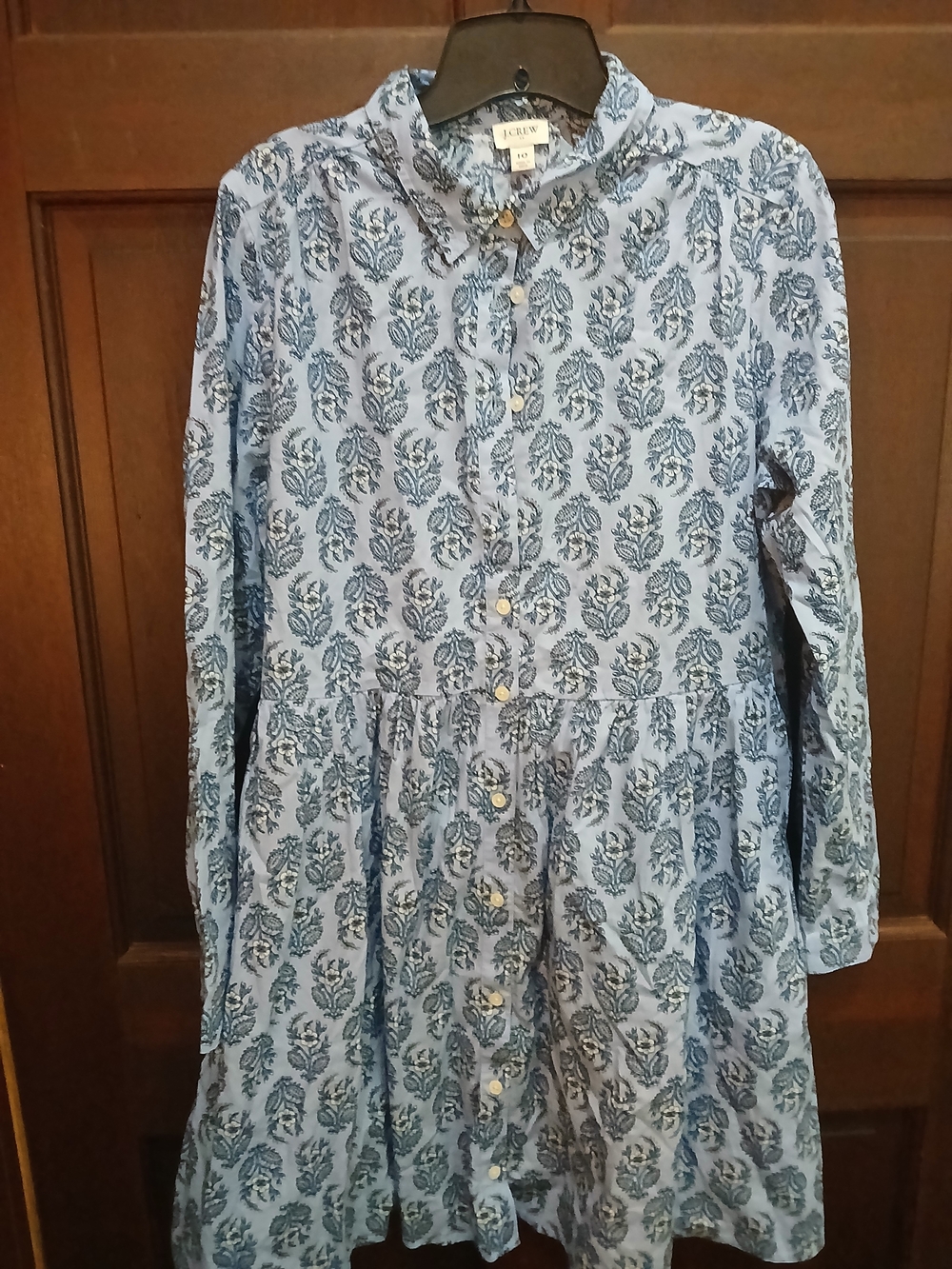 J. Crew Light Blue and Navy Floral Button-Front Dress Size 10 Cotton Comfortable